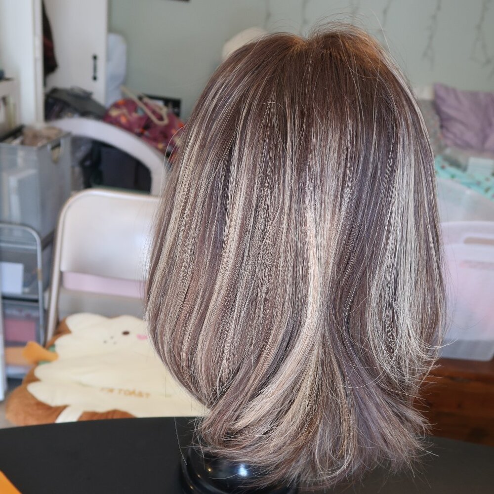 LeBeauty Human Hair Brunette Wig with Highlights - Picture 7 of 16